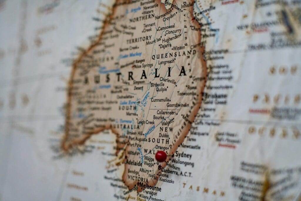 Map of australia with a location pin