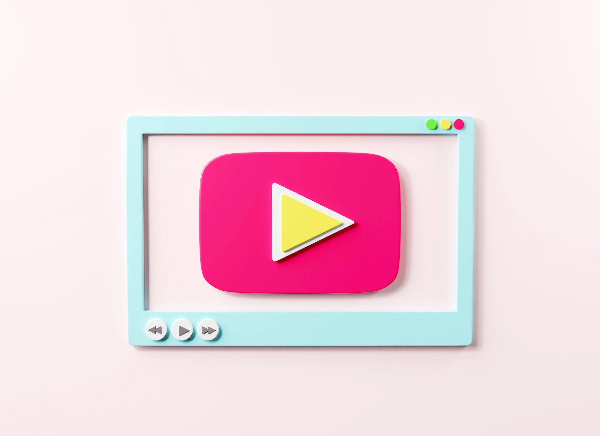 Video media player screen interface for social media template for web or mobile apps on pink background