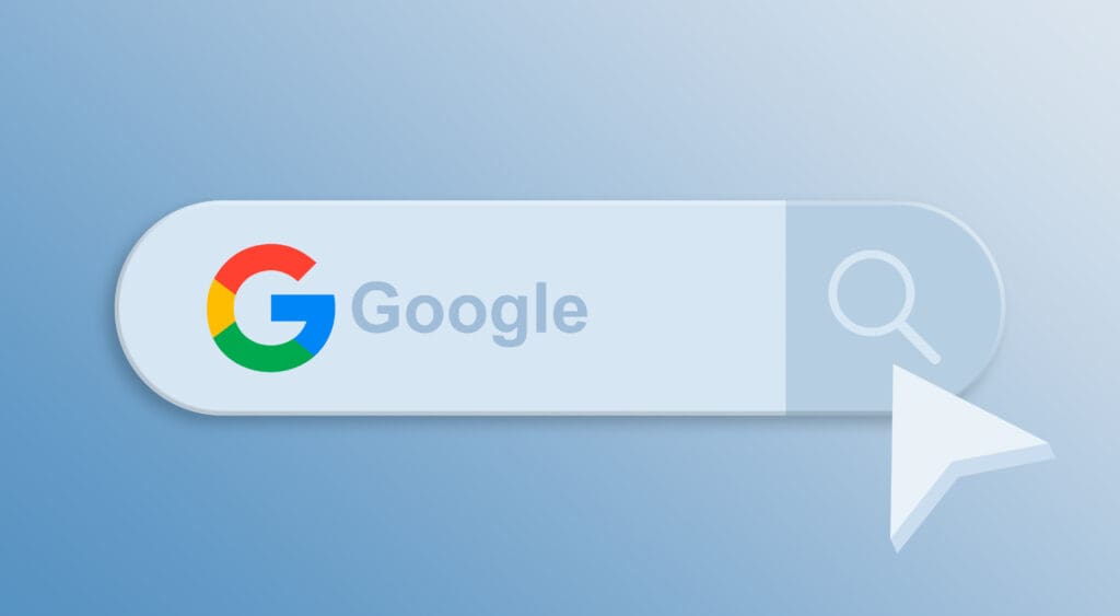Why google ads and meta ads work better together for tradies 1 Google search bar with mouse cursor 3d