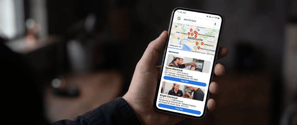 Why google ads and meta ads work better together for tradies 5 Magnific a smartphone displays a google search results page 70264